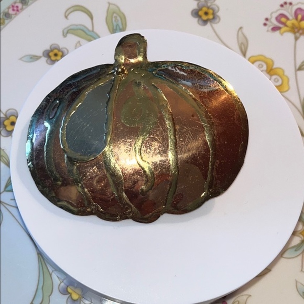 Large Brass Copper Brutalist Artisan Pumpkin Brooch Pendant